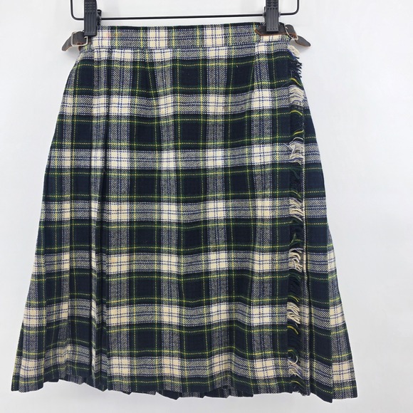 Steerdo Other - Vintage Steerdo Plaid Wool Blend Kilt Skirt Green Blue Made in England Size 10